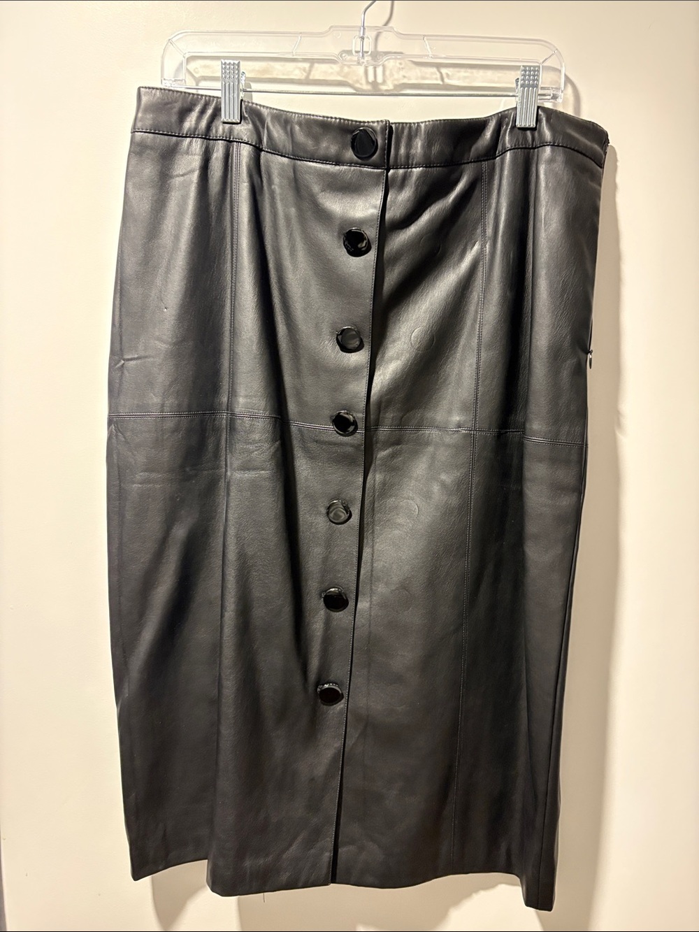 Karl Lagerfeld Size 12 Black Faux Leather Button-Front Pencil Skirt